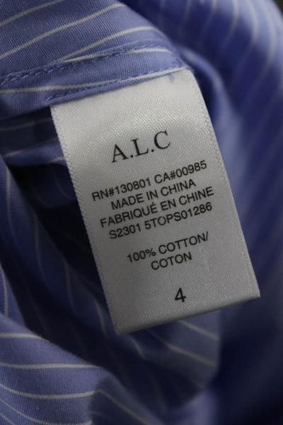 A.L.C. Womens Blue Striped Collared Button Up Cotton Long Sleeve Top Size 4