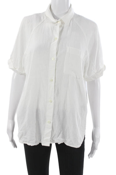 Wilfred Free Womens Collared Button Up White Linen Blend Short Sleeve Size S