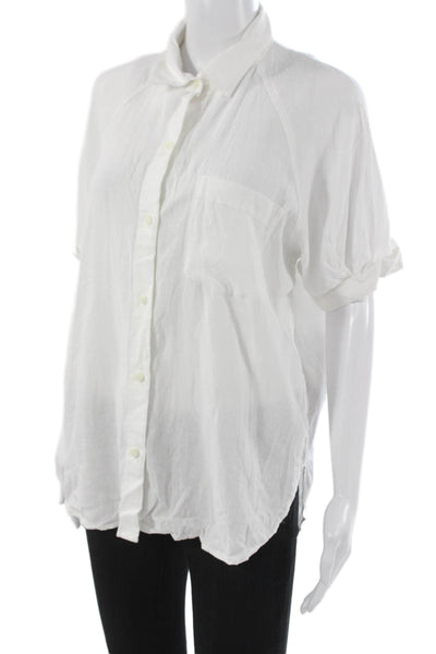 Wilfred Free Womens Collared Button Up White Linen Blend Short Sleeve Size S