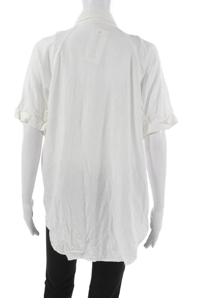 Wilfred Free Womens Collared Button Up White Linen Blend Short Sleeve Size S