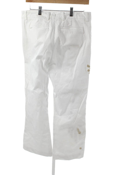 History Repeats Womens Chino Pants White Floral Cotton High Rise Button Size 42