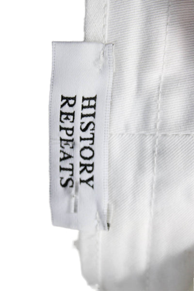 History Repeats Womens Chino Pants White Floral Cotton High Rise Button Size 42