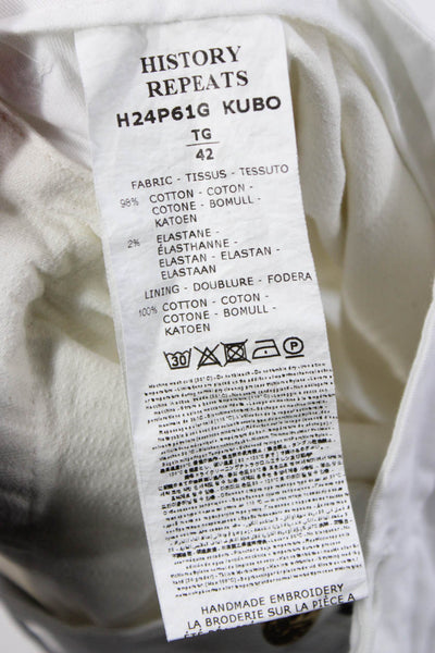 History Repeats Womens Chino Pants White Floral Cotton High Rise Button Size 42