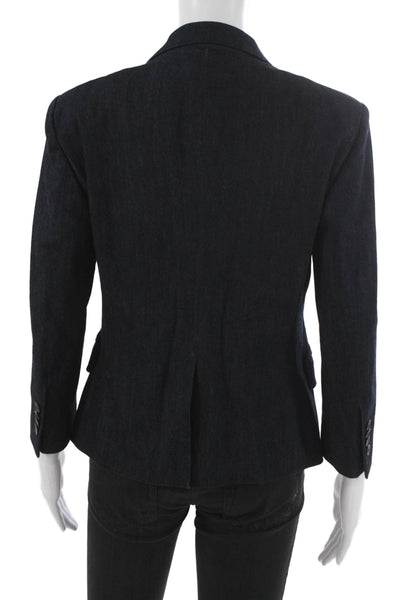 Sharis Womens Blue Cotton Denim Blazer Button Long Sleeve Size 44