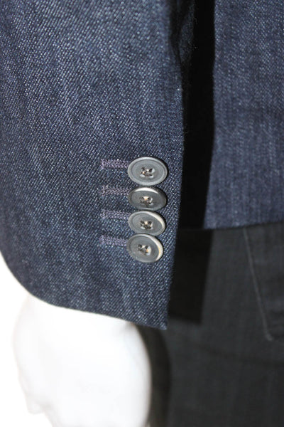 Sharis Womens Blue Cotton Denim Blazer Button Long Sleeve Size 44