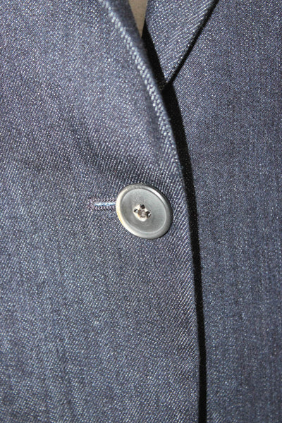 Sharis Womens Blue Cotton Denim Blazer Button Long Sleeve Size 44