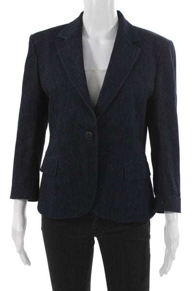 Sharis Womens Blue Basic Jacket Button Long Sleeve Cotton Size 44