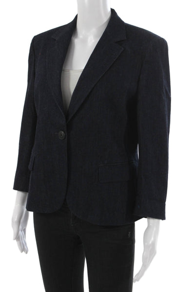 Sharis Womens Blue Basic Jacket Button Long Sleeve Cotton Size 44