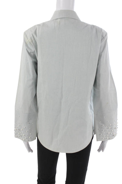 Maison Nica Womens Button-Up Cotton Blue Collared Long Sleeve Coat Size XS