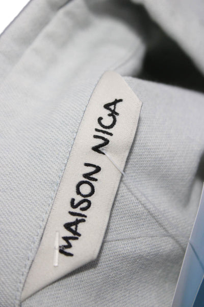Maison Nica Women Basic Button-Up Cotton Collared Long Sleeve Blue Size 8