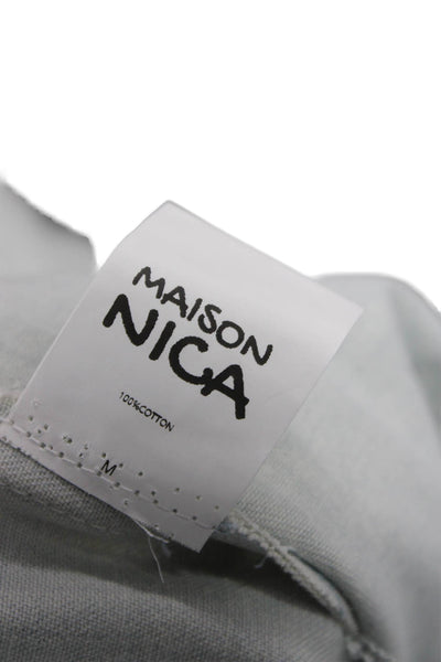 Maison Nica Women Basic Button-Up Cotton Collared Long Sleeve Blue Size 8