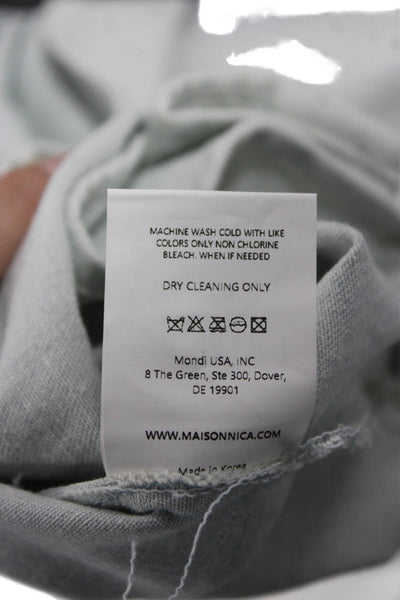 Maison Nica Women Basic Button-Up Coat Blue Cotton Collared Long Sleeve Size M