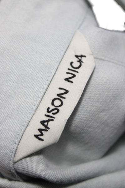 Maison Nica Women Blue Collared Cotton Basic Button-Up Coat Long Sleeve Size L