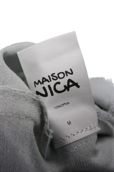 Maison Nica Women Blue Collared Cotton Basic Button-Up Coat Long Sleeve Size L