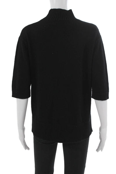 Sharis Women Black 100% Cashmere Mock Neck Short Sleeve Pullover Size L