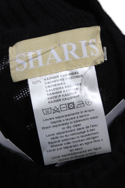 Sharis Women Black 100% Cashmere Mock Neck Short Sleeve Pullover Size L