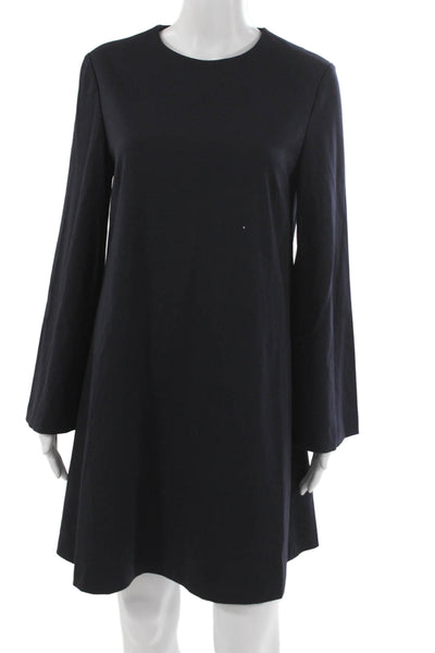Sharis Women A-Line Mini Dress Blue Long Sleeve Round Neck Zip Size 42