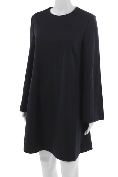 Sharis Women A-Line Mini Dress Blue Long Sleeve Round Neck Zip Size 42