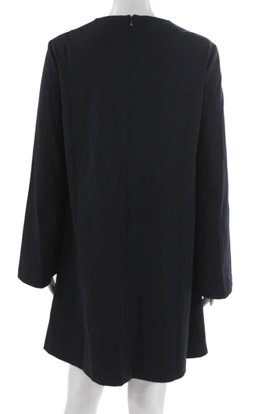 Sharis Women A-Line Mini Dress Blue Long Sleeve Round Neck Zip Size 42