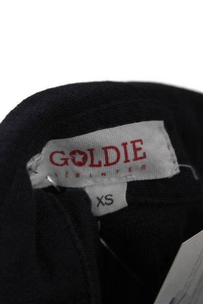 Goldie Women Basic Button-Up Collared Short Sleeve Cotton Top Blue Size XS