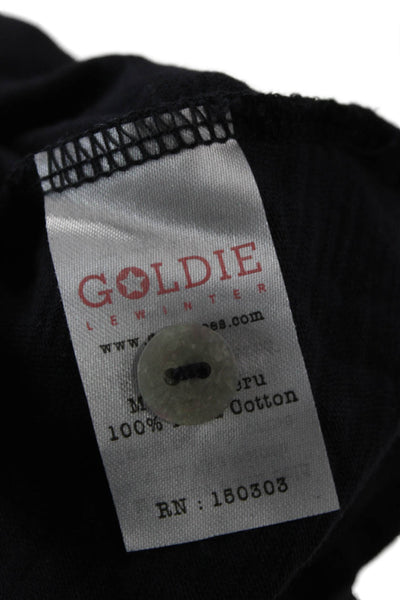 Goldie Women Basic Button-Up Collared Short Sleeve Cotton Top Blue Size XS