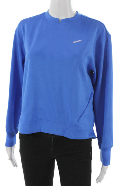 Brooks Women Pullover Top Blue Striped Recycled Poly Crewneck Size S