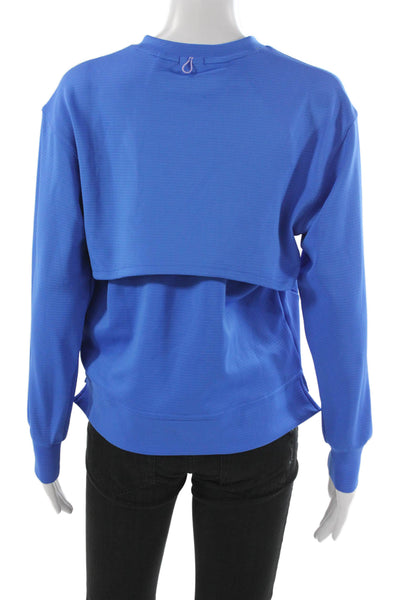 Brooks Women Pullover Top Blue Striped Recycled Poly Crewneck Size S