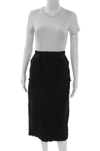 J Crew Womens Straight Pencil Linen Black Skirt Knee Length Zip Size 4