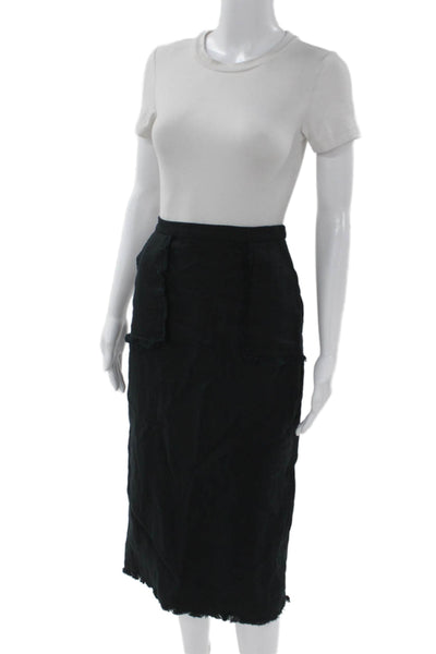 J Crew Womens Straight Pencil Linen Black Skirt Knee Length Zip Size 4