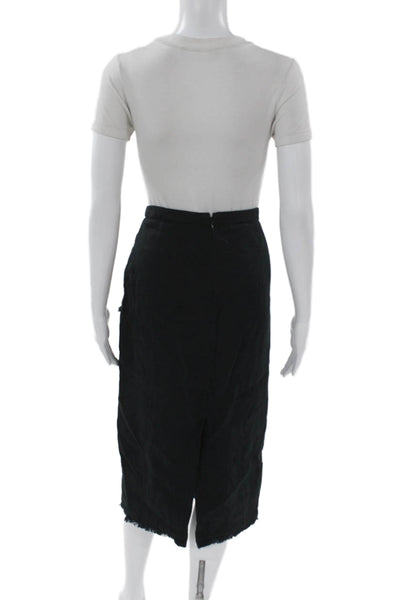 J Crew Womens Straight Pencil Linen Black Skirt Knee Length Zip Size 4