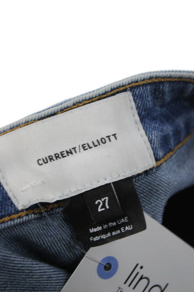 Current/Elliott Women Skinny Distressed Blue Jeans Cotton Button Fly Size 27