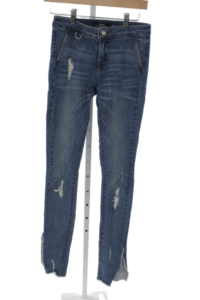 For4 Women Skinny Jeans Blue Mid Rise Button Cotton Blend Inseam 32 Size 26