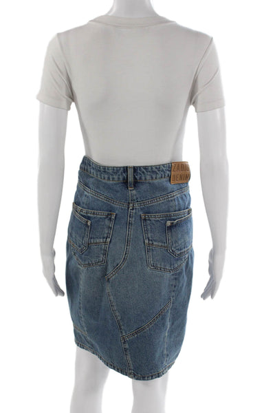 Zadig & Voltaire Womens Straight Pencil Patchwork Cotton Knee Skirt Size 36