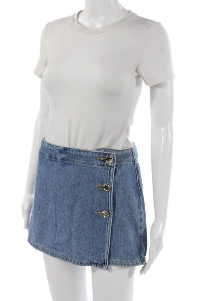 Zara Women Skort Blue Mini Cotton Zip Size S