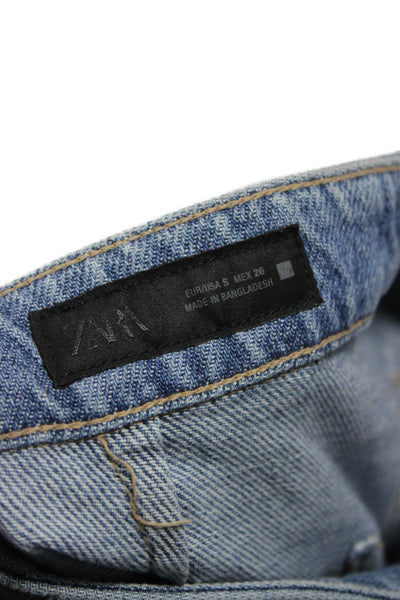 Zara Women Skort Blue Mini Cotton Zip Size S