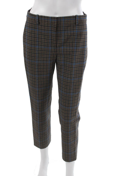 Theory Womens Ankle Pants Brown Plaid Polyester Hook & Eye Size 2