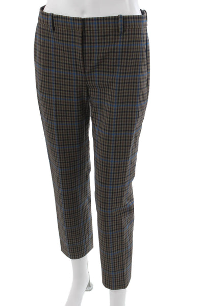 Theory Womens Ankle Pants Brown Plaid Polyester Hook & Eye Size 2