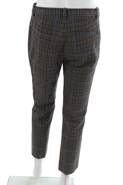 Theory Womens Ankle Pants Brown Plaid Polyester Hook & Eye Size 2