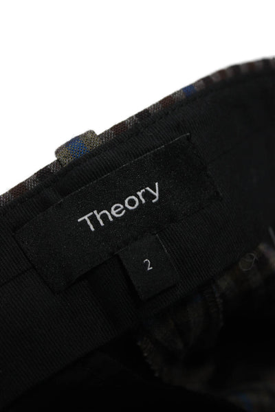 Theory Womens Ankle Pants Brown Plaid Polyester Hook & Eye Size 2