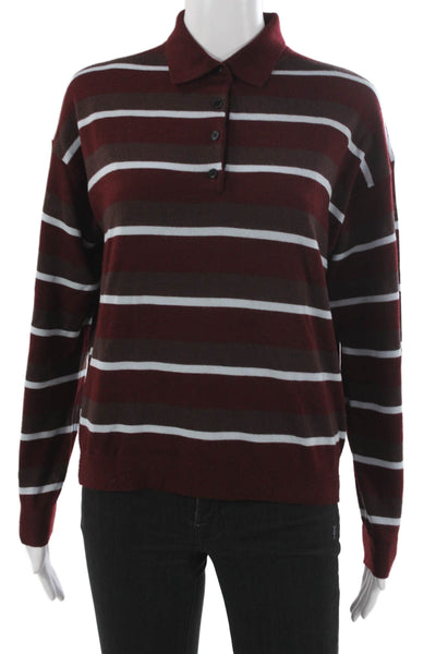 Madewell Womens Red Striped Merino Wool Collared Pullover Size S
