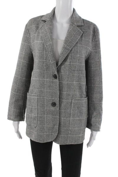 Maje Womens Gray Wool Check Overcoat Button Closure Size S