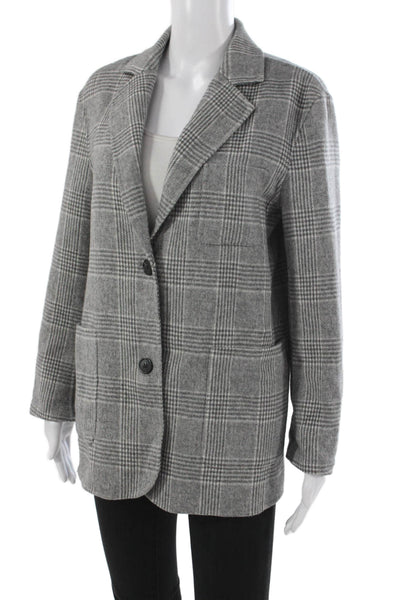 Maje Womens Gray Wool Check Overcoat Button Closure Size S