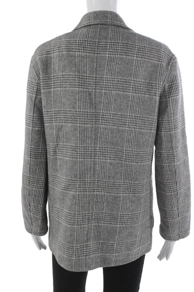 Maje Womens Gray Wool Check Overcoat Button Closure Size S