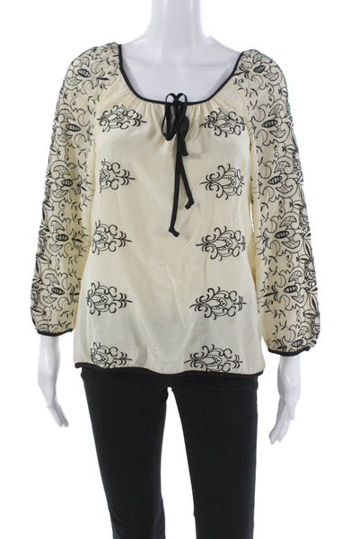 Nanette Lepore Women Silk Floral Tunic Blouse 3/4 Sleeve Ivory Size 8