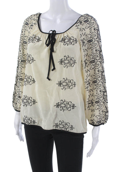 Nanette Lepore Women Silk Floral Tunic Blouse 3/4 Sleeve Ivory Size 8