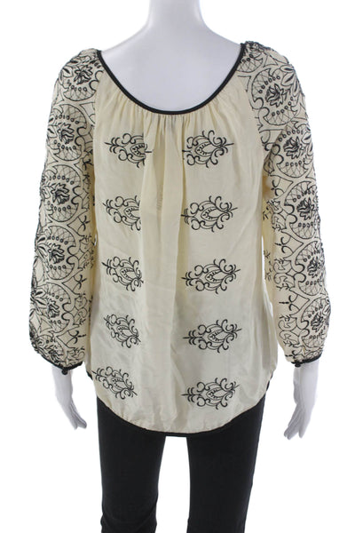 Nanette Lepore Women Silk Floral Tunic Blouse 3/4 Sleeve Ivory Size 8