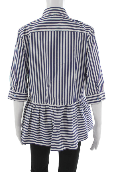 Anna Maria Paletti Womens Blue Striped Peplum Blouse Cotton 3/4 Sleeve Size 44