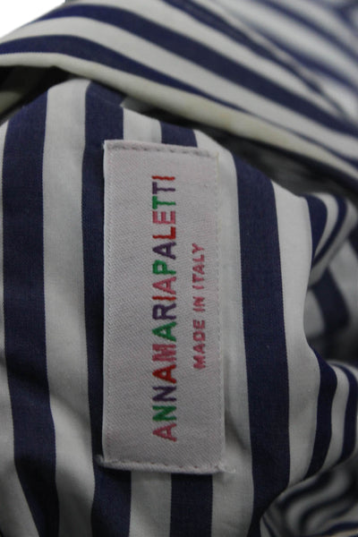 Anna Maria Paletti Womens Blue Striped Peplum Blouse Cotton 3/4 Sleeve Size 44