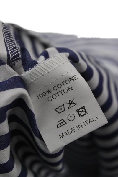 Anna Maria Paletti Womens Blue Striped Peplum Blouse Cotton 3/4 Sleeve Size 44