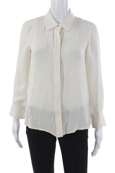 Vince Women Silk Ivory Collared Long Sleeve Basic Button-Up Size 4